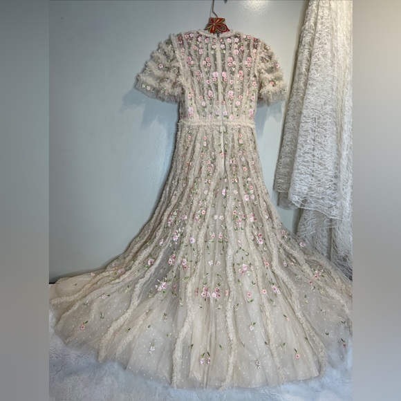 NEEDLE & THREAD Florentina Ankle Gown Dress Floral Lace Embroidered Ruffle - Picture 7 of 10